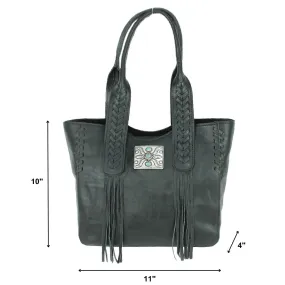 American West Womens Mohave Canyon Black Leather Tote Bag