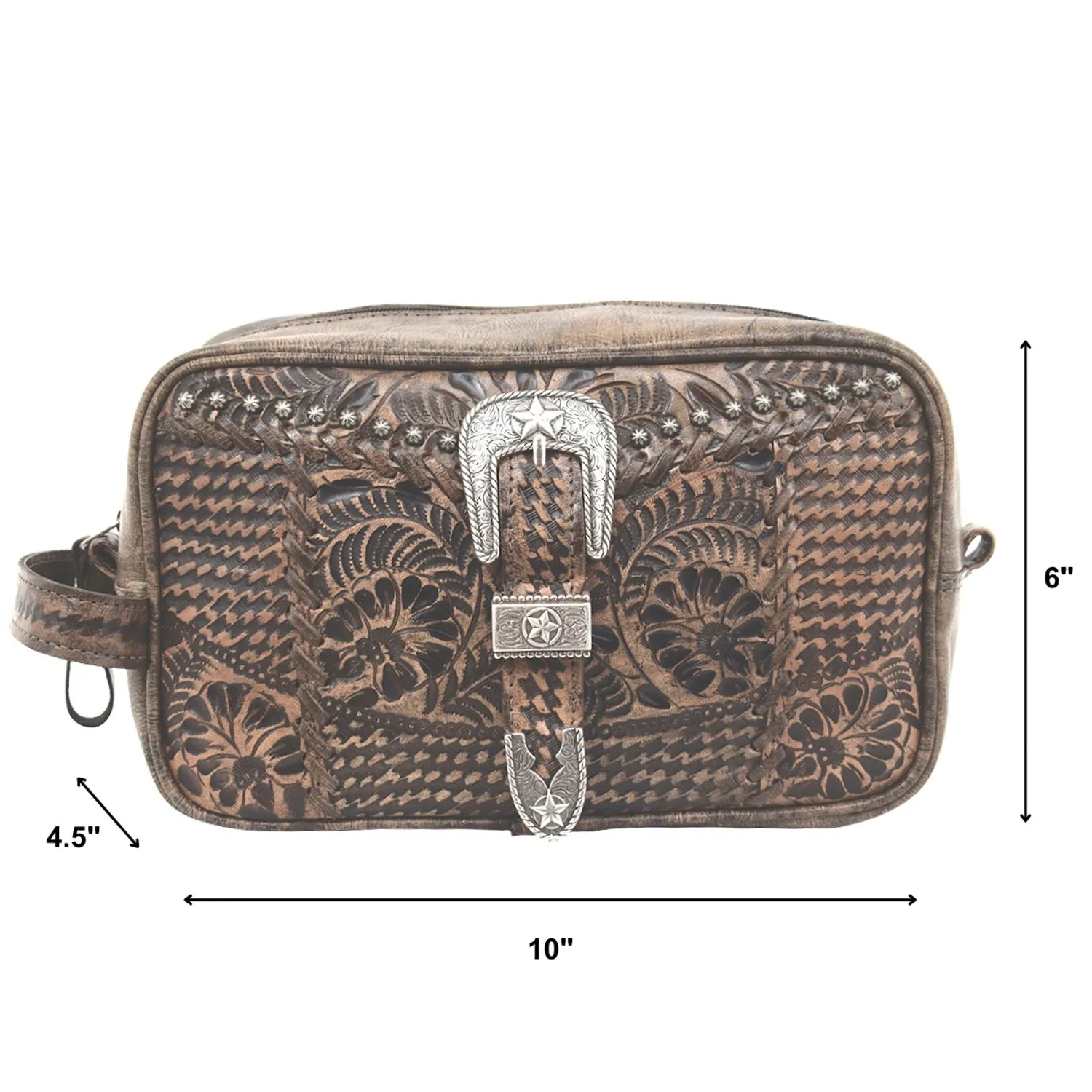 American West Womens Retro Romance Distressed Charcoal Brown Leather Shave Kit