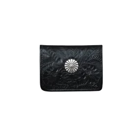 American West Womens Small Concho Black Leather Trifold Wallet