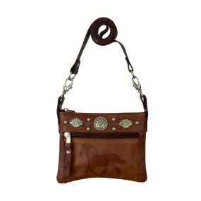 American West Womens Trail Rider 8in Medium Brown Leather Crossbody Bag