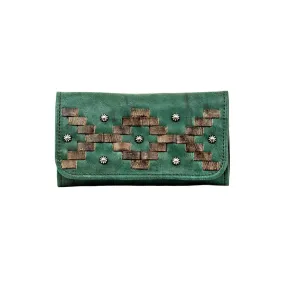 American West Womens Tribal Weave Light Turquoise Leather Trifold Wallet