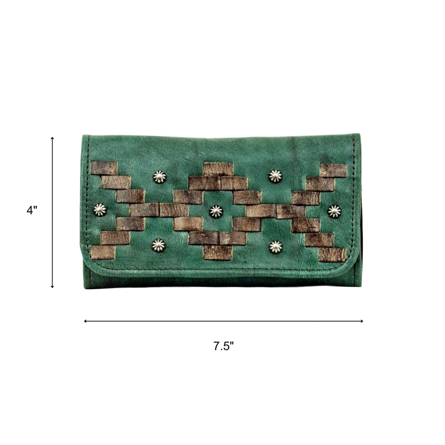 American West Womens Tribal Weave Light Turquoise Leather Trifold Wallet