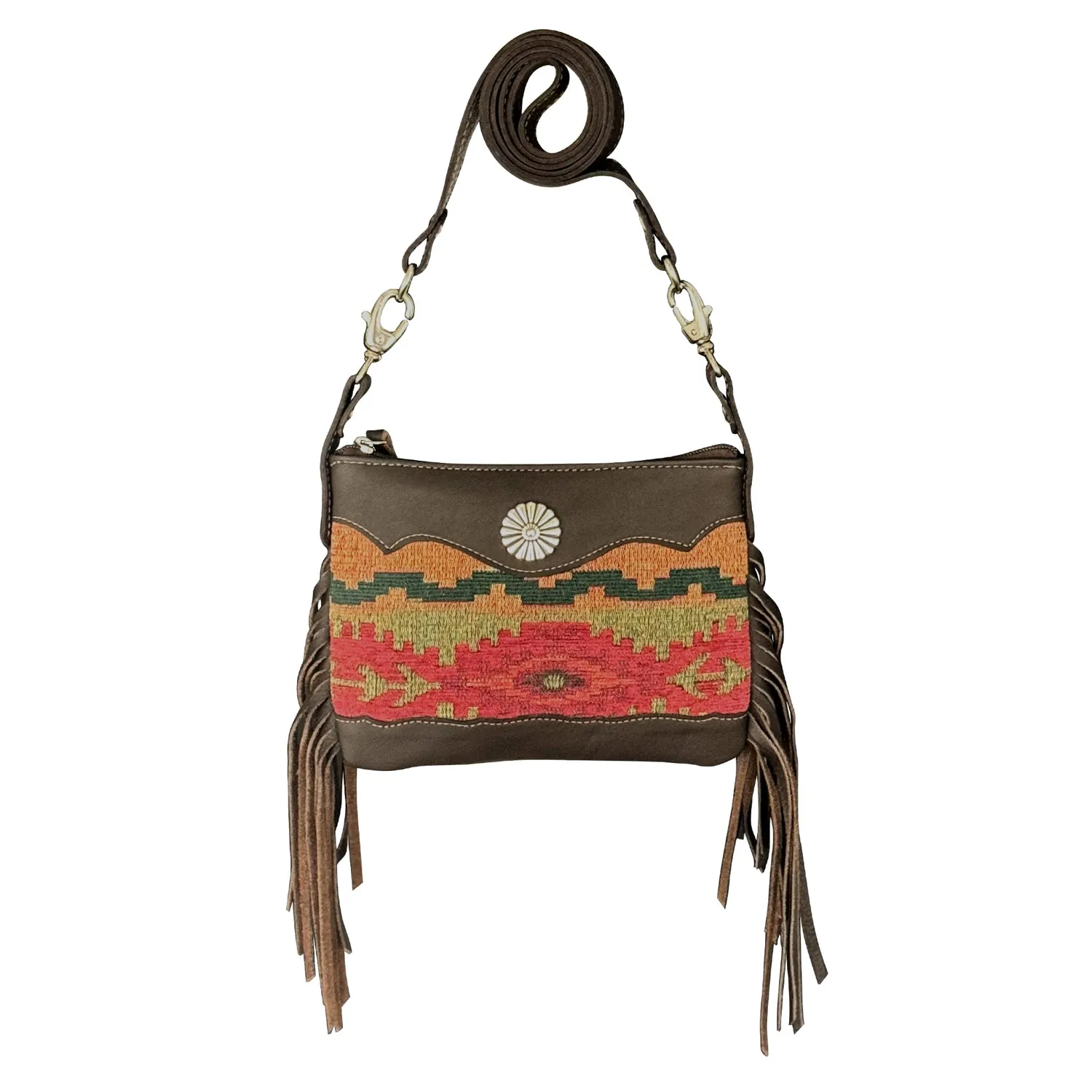 American West Womens Woven Tapestry 8in Multi-Color Leather Crossbody Bag