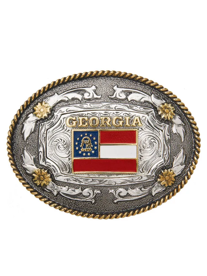 AndWest 530-822M Georgia Flag Oval Rope Edge Buckle Antique Gold And Silver