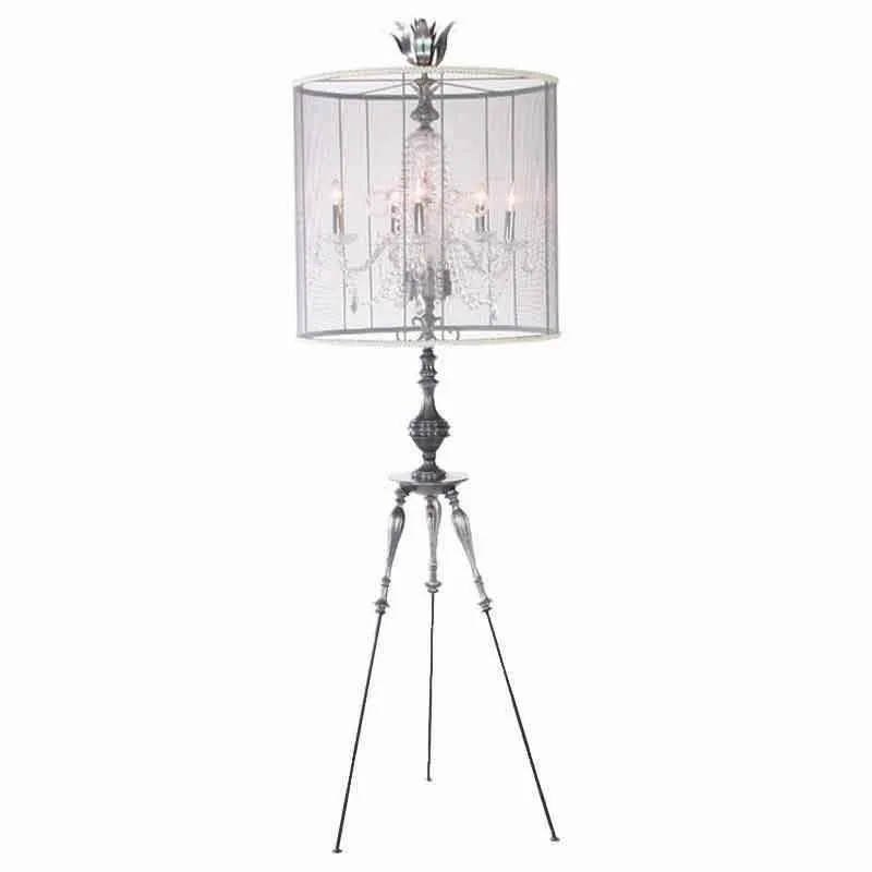 Annika Tripod Floor Lamp, Pewter Finish, Five-Arm Chandelier Insert by Luna Bella