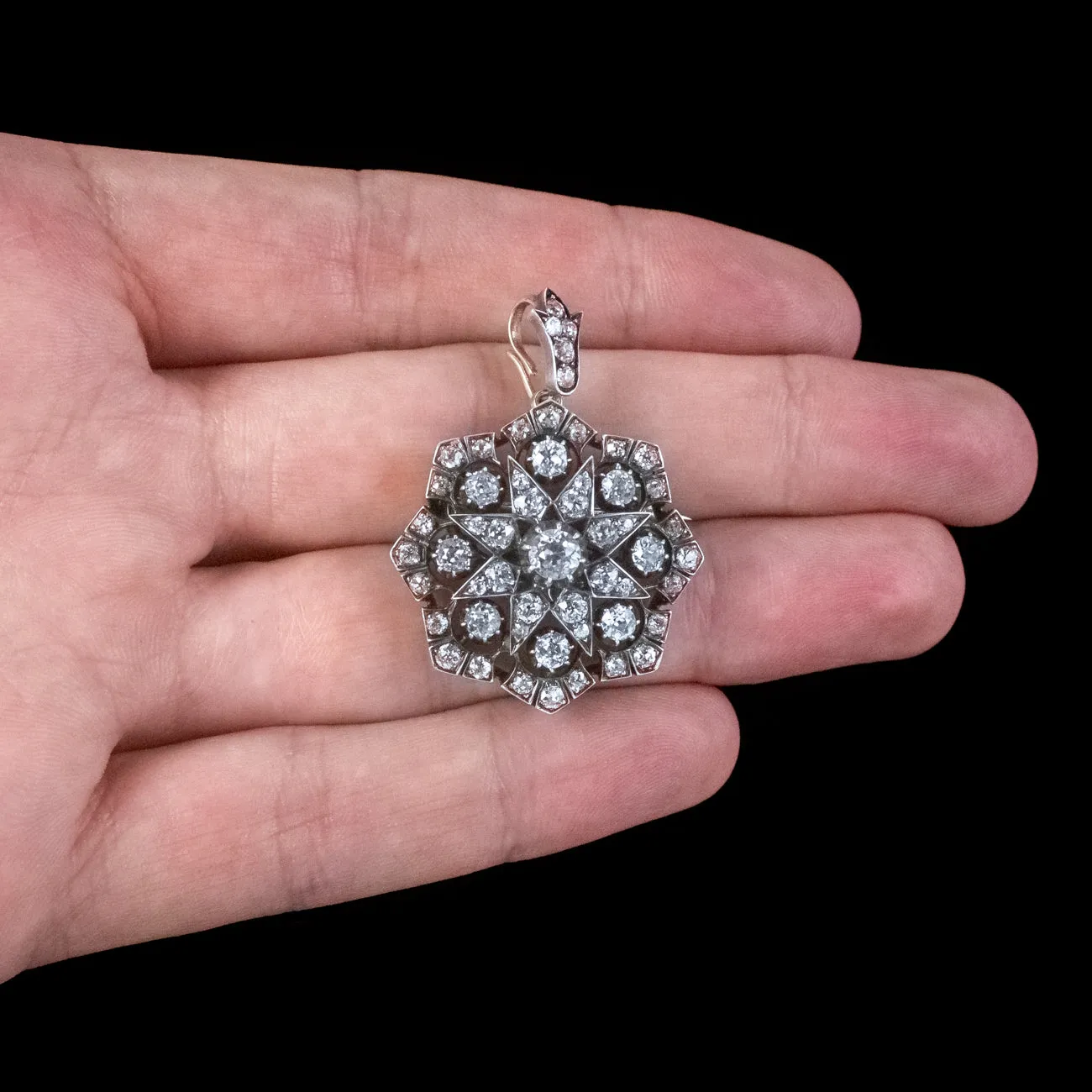 Antique Edwardian Diamond Star Pendant 5ct Of Diamond With Box