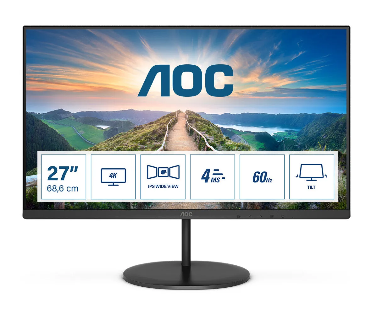 AOC V4 U27V4EA computer monitor 68.6 cm (27") 3840 x 2160 pixels 4K Ultra HD LED Black