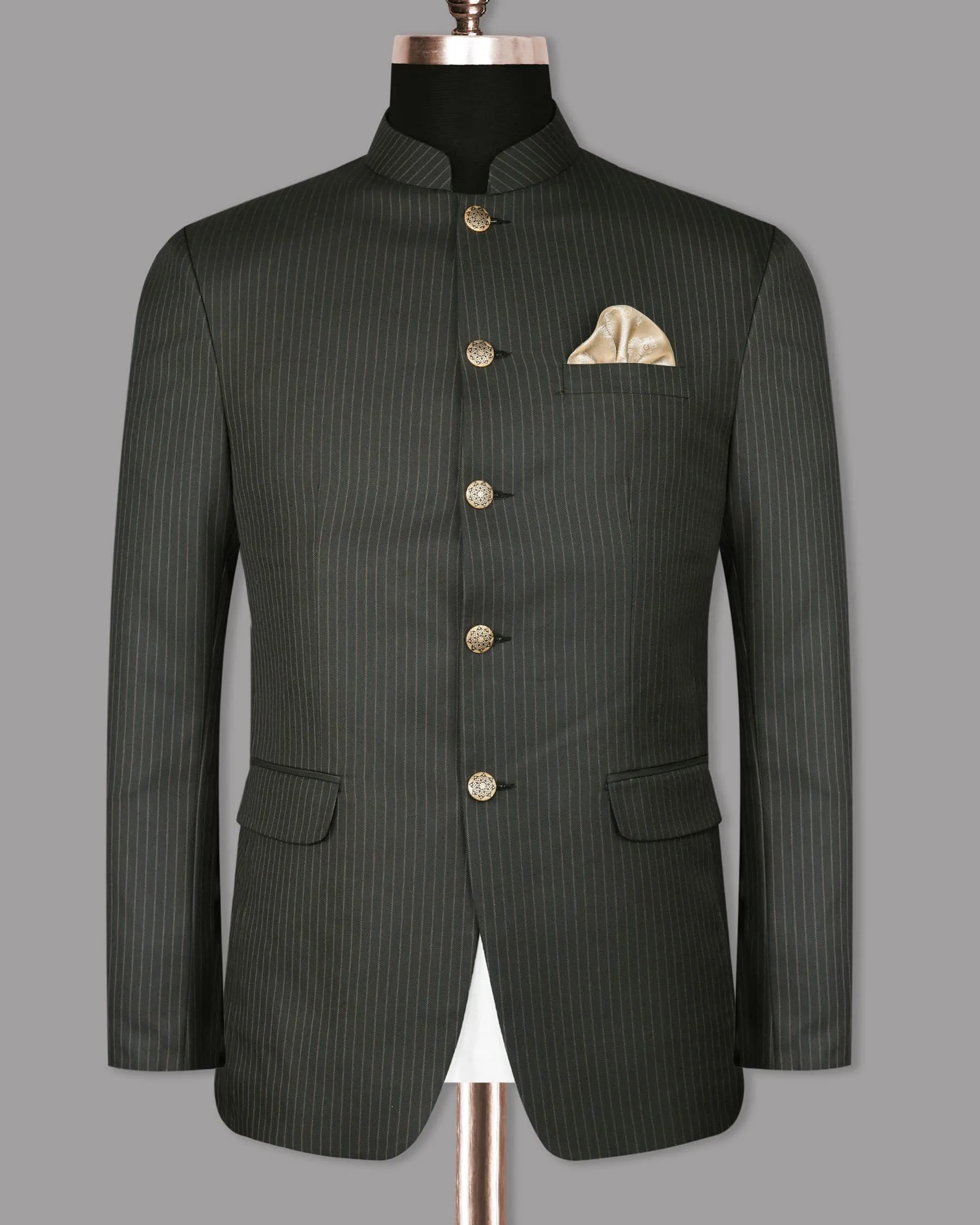 Armadillo Gray Striped Bandhgala/Mandarin Blazer