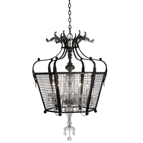 Bastille Chandelier, Five Sided, Iron, 1" Square Mesh, Blackened Steel by Luna Bella