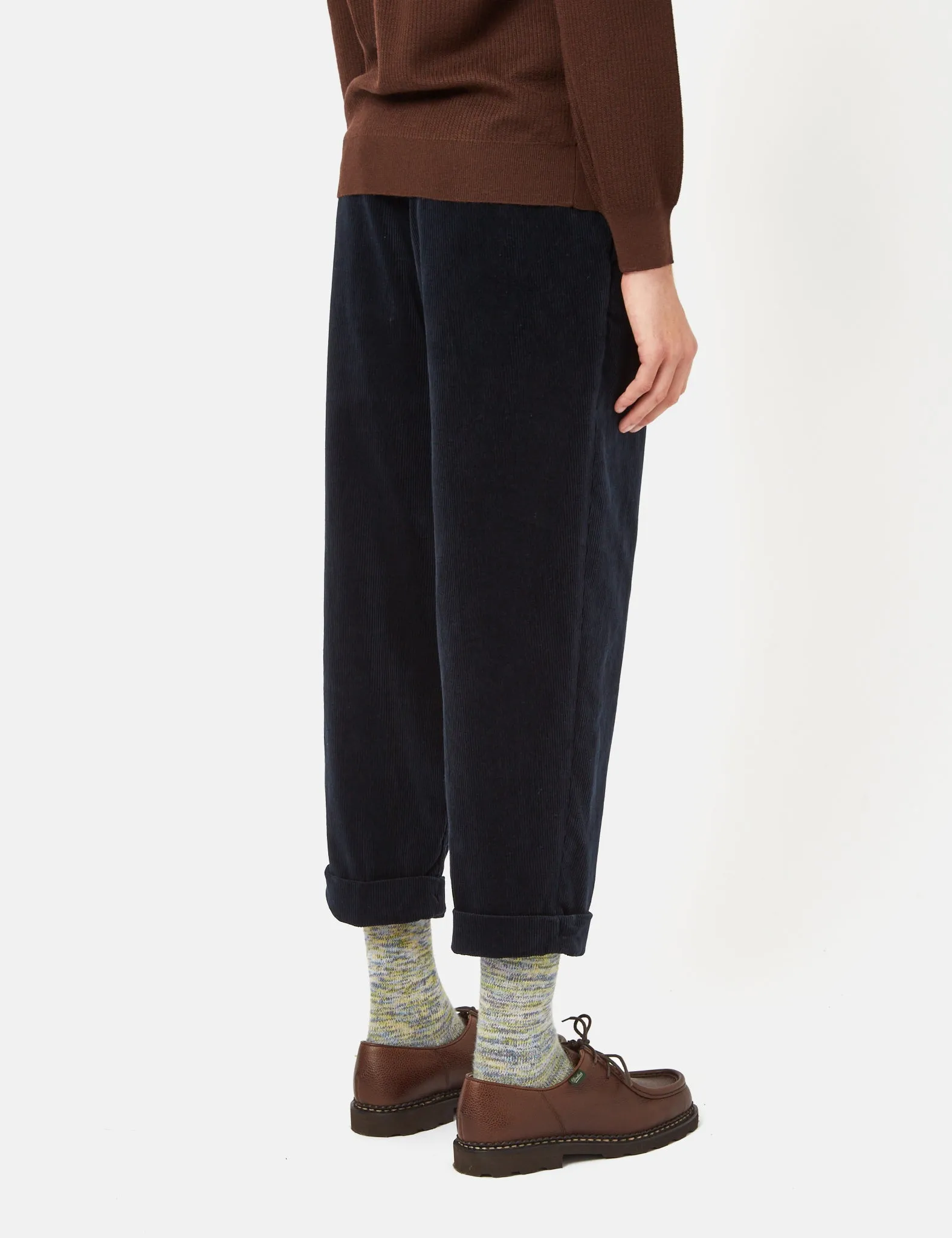 Beams Plus 2 Pleat Corduroy Trousers - Navy Blue