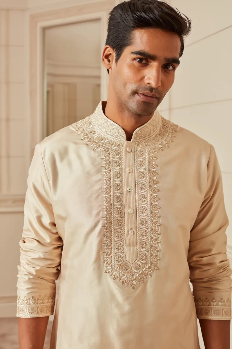 Beige Spun Silk Kurta Set