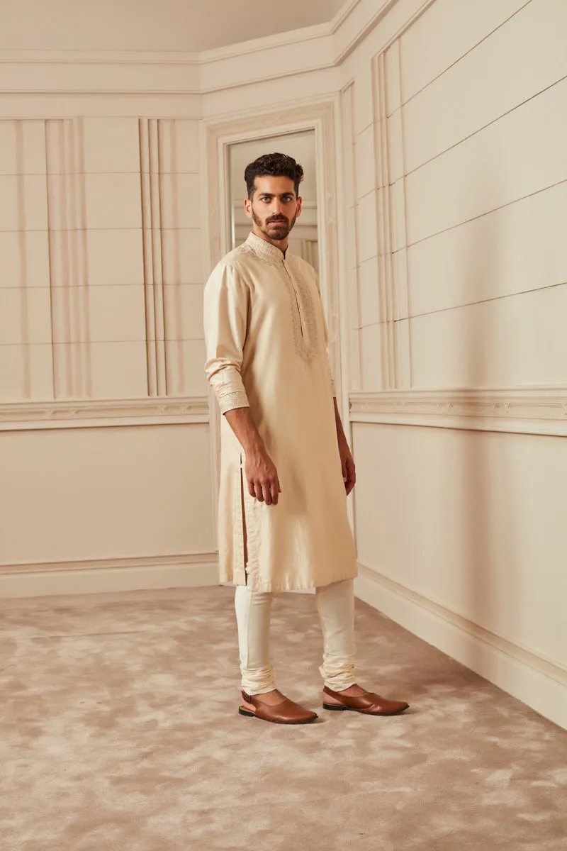 Beige Spun Silk Kurta Set