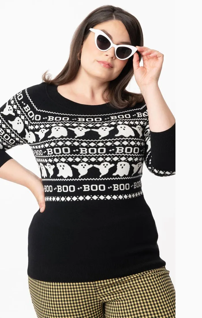 Black & White Haunted Ghosts Fair Isle Annaleigh Sweater