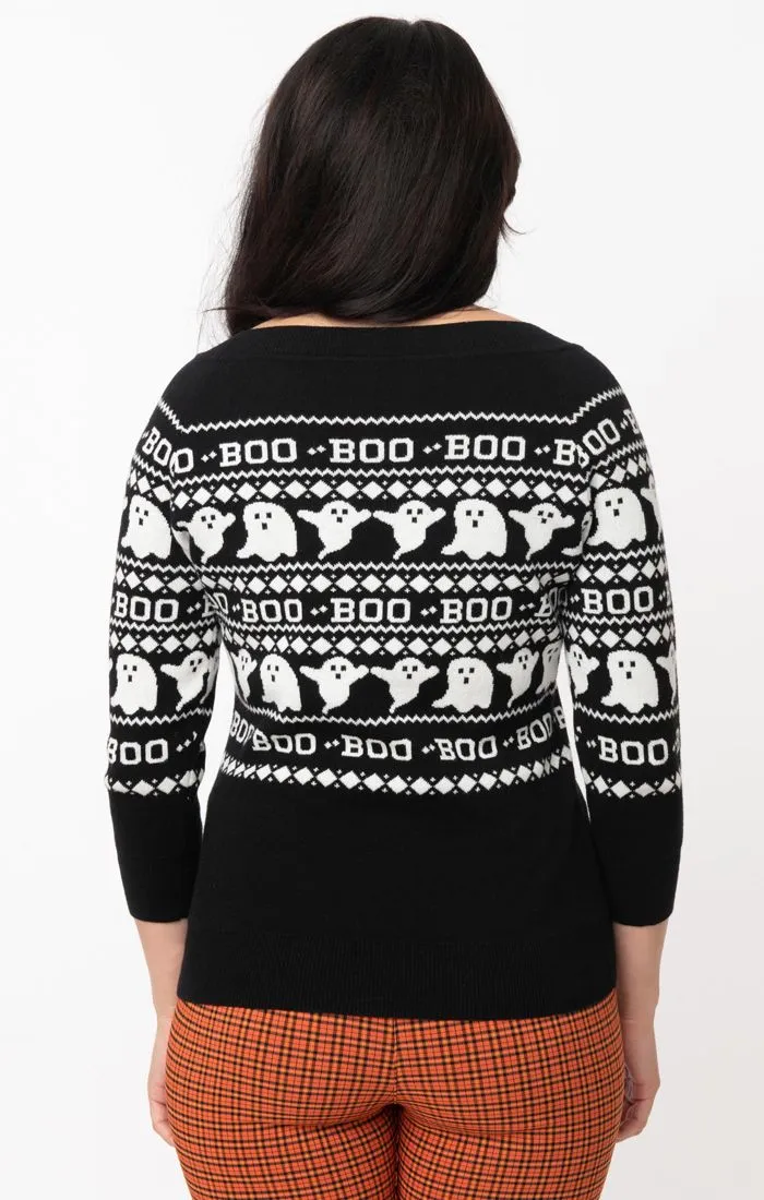 Black & White Haunted Ghosts Fair Isle Annaleigh Sweater