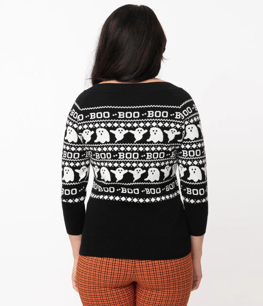 Black & White Haunted Ghosts Fair Isle Annaleigh Sweater