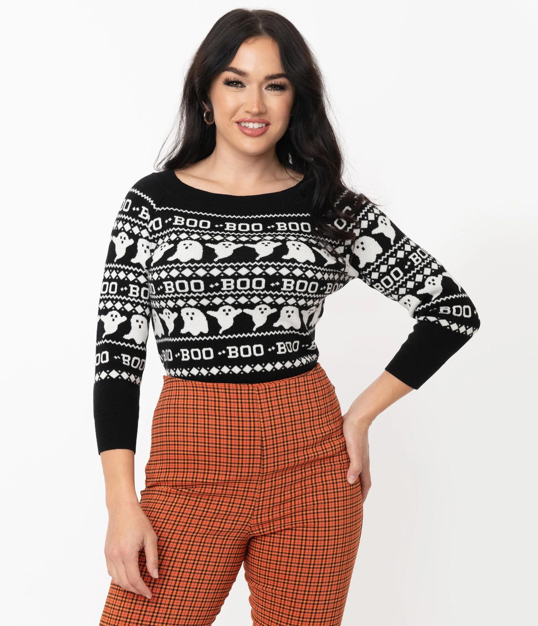 Black & White Haunted Ghosts Fair Isle Annaleigh Sweater