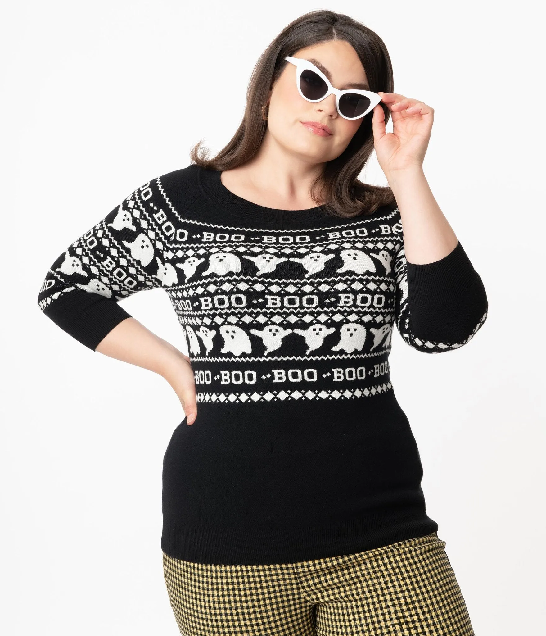 Black & White Haunted Ghosts Fair Isle Annaleigh Sweater