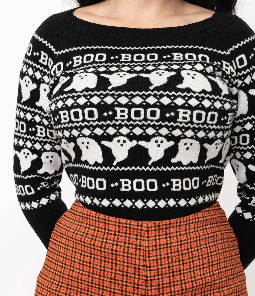 Black & White Haunted Ghosts Fair Isle Annaleigh Sweater