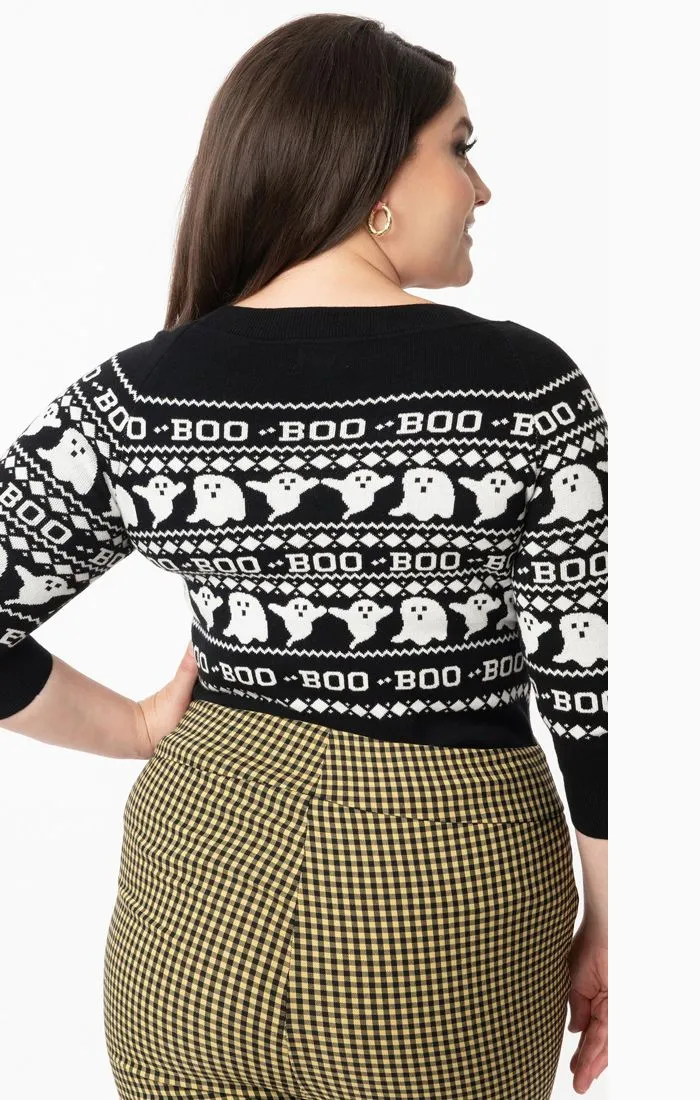 Black & White Haunted Ghosts Fair Isle Annaleigh Sweater