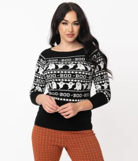 Black & White Haunted Ghosts Fair Isle Annaleigh Sweater