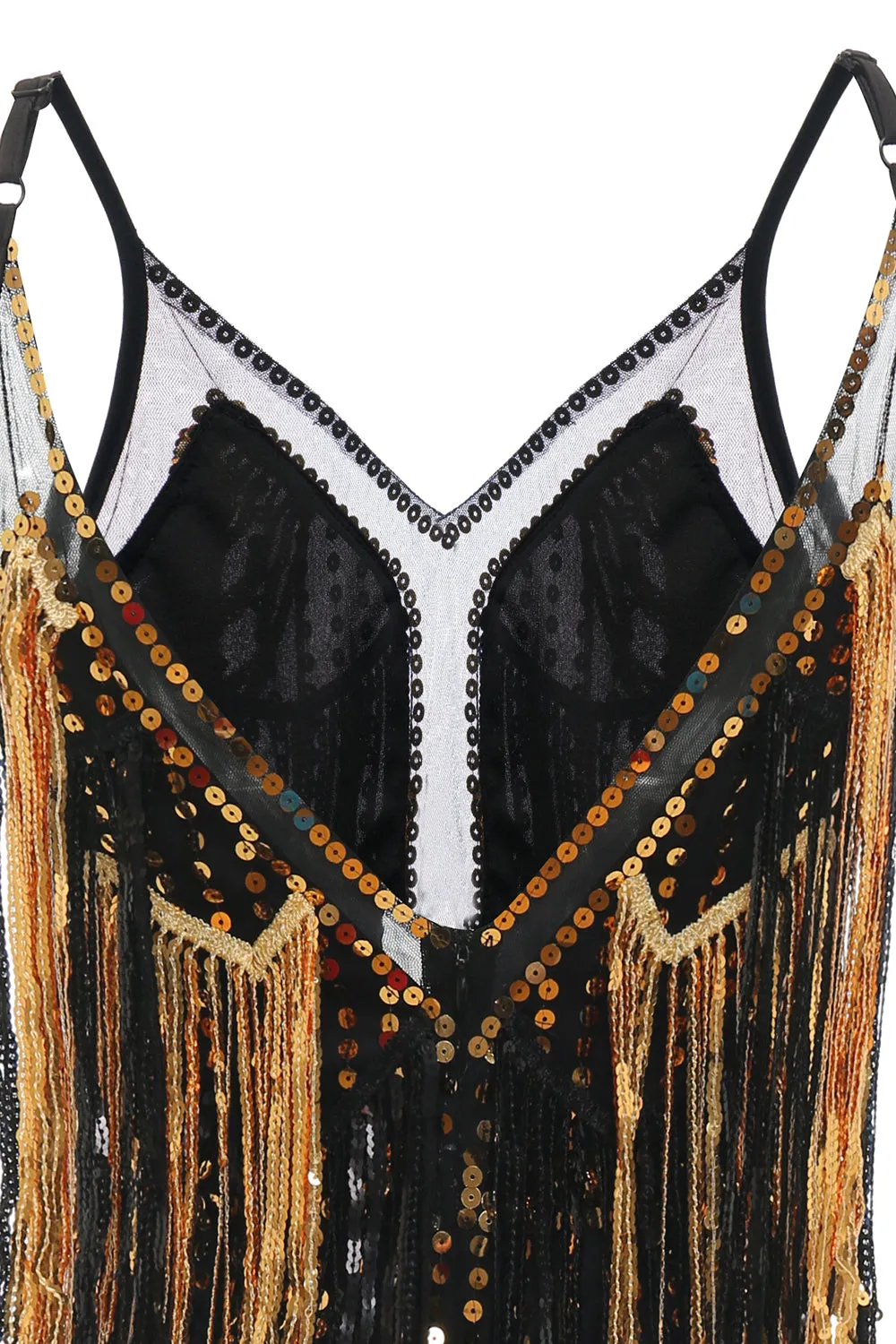 Black Golden Fringes 1920s Dress with Sequins