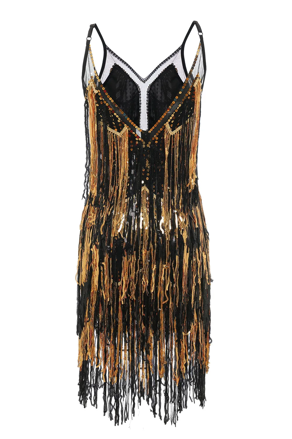 Black Golden Fringes 1920s Dress with Sequins