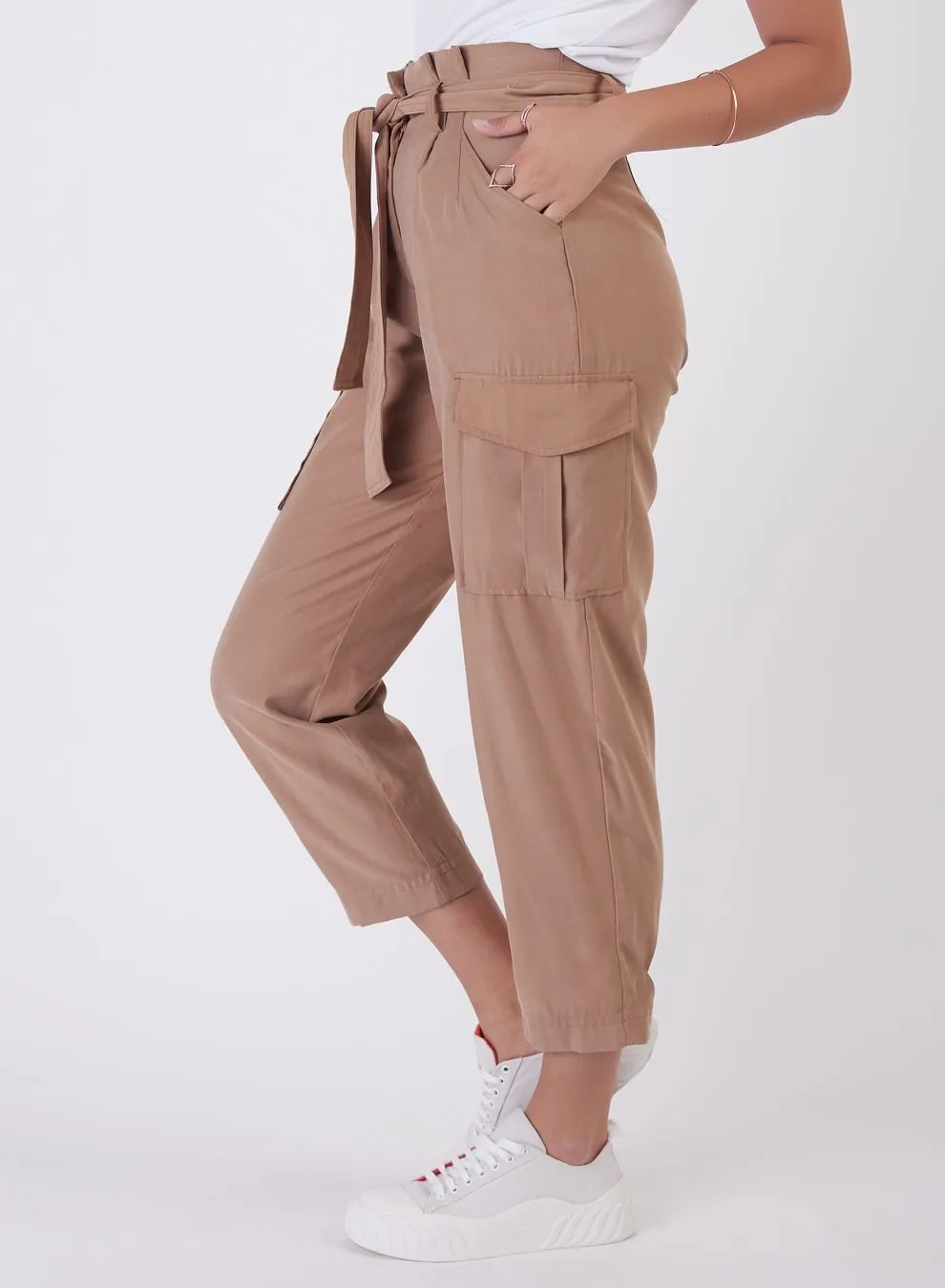 Black Tape Belted Paperbag Cargo Pant