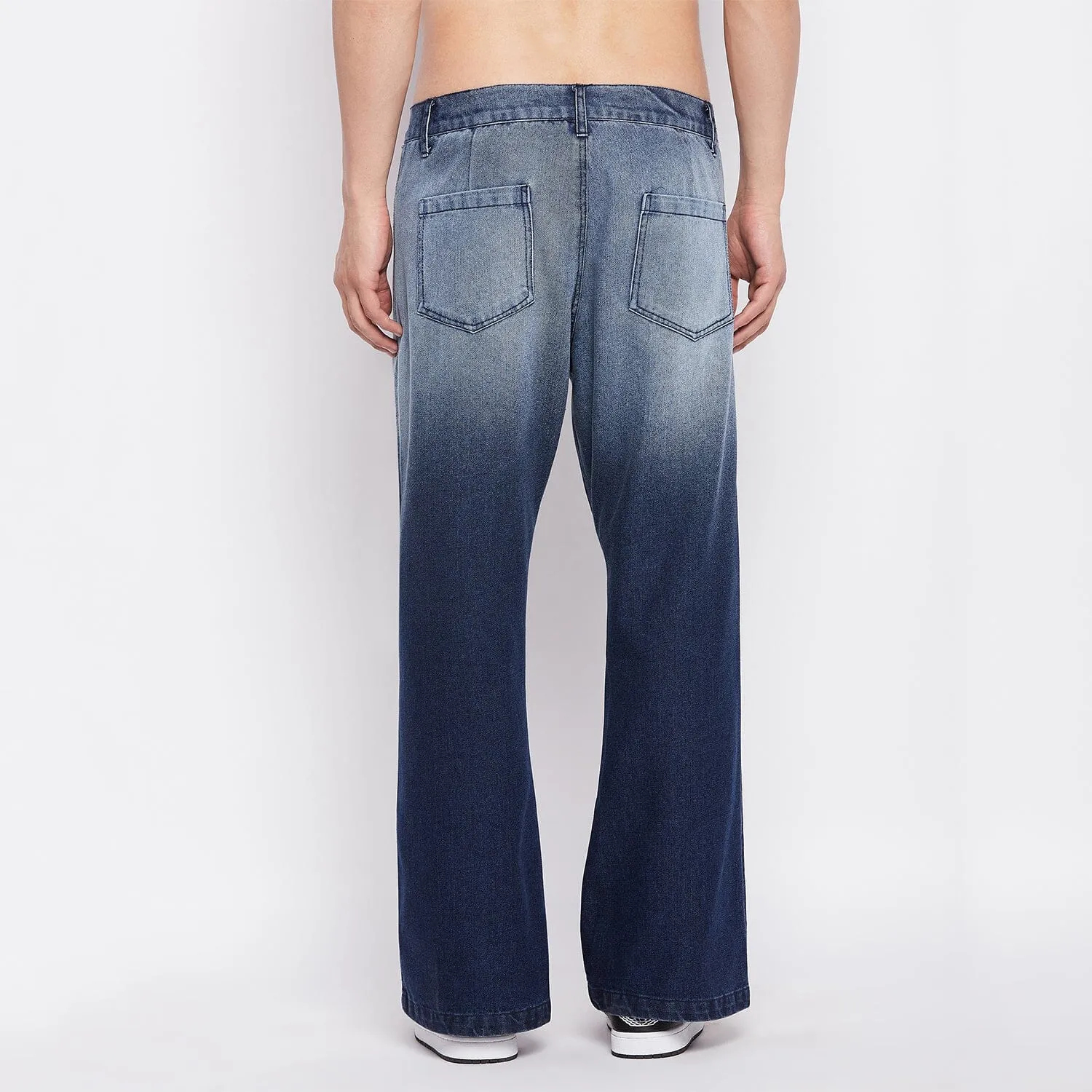 Blue Ombre Washed Flared Denim