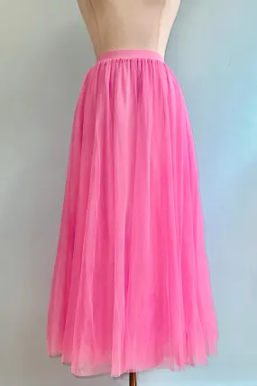 Bubblegum Pink Mesh Midi Skirt