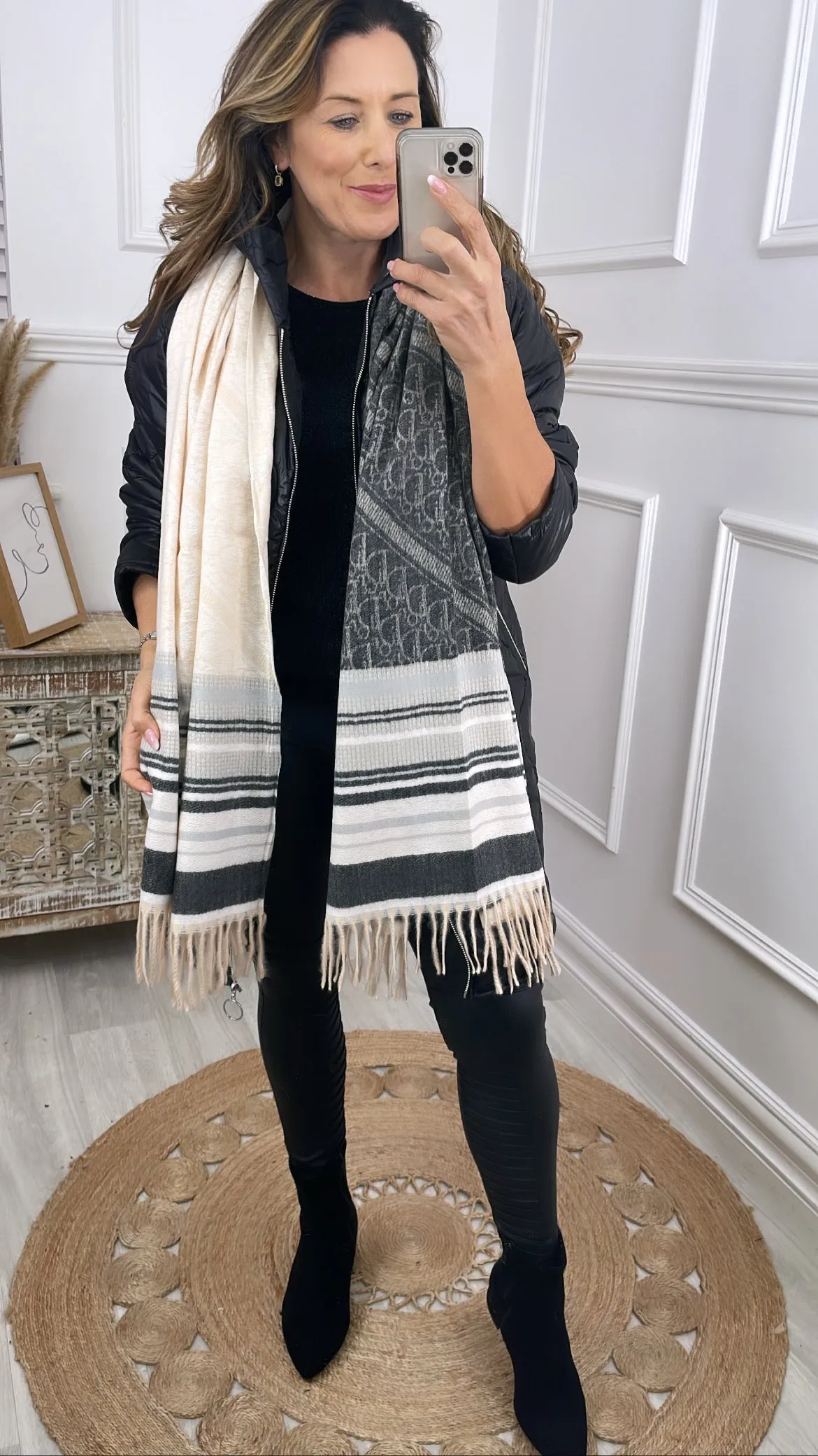 Callie Beige Stripe Scarf