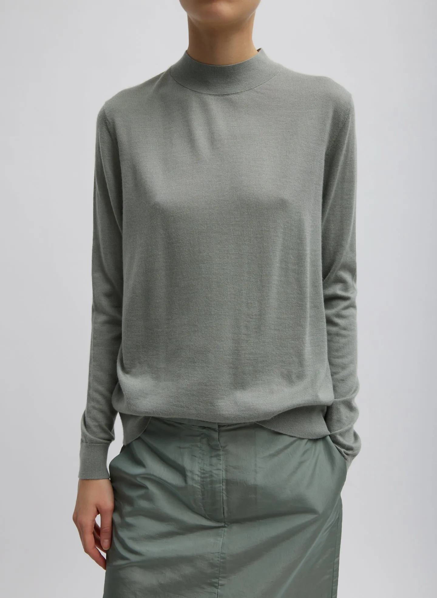 Cashmere Silk Blend Mock Neck Easy Sweater