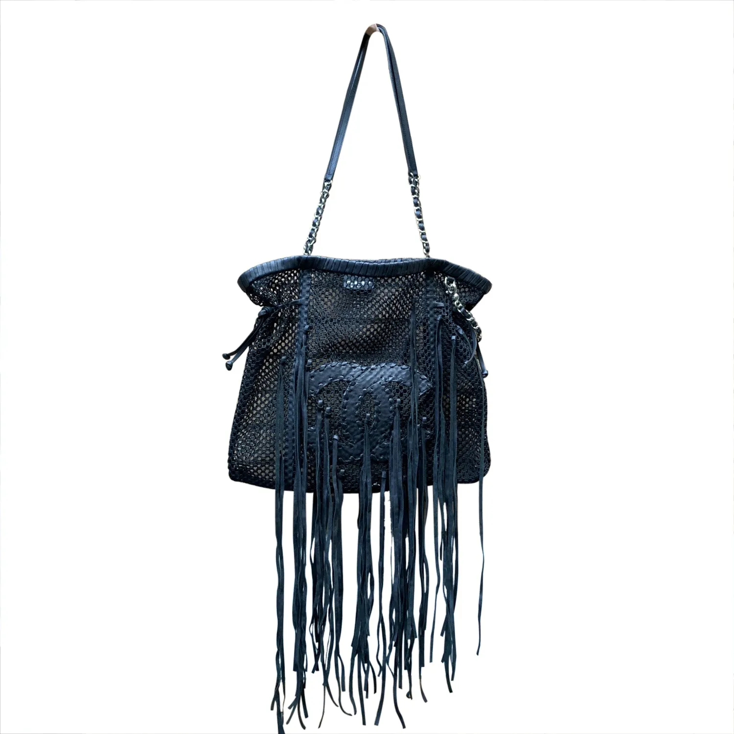 Chanel Limited Edition Resort 2011 Black Fringe Mesh Tote Bag