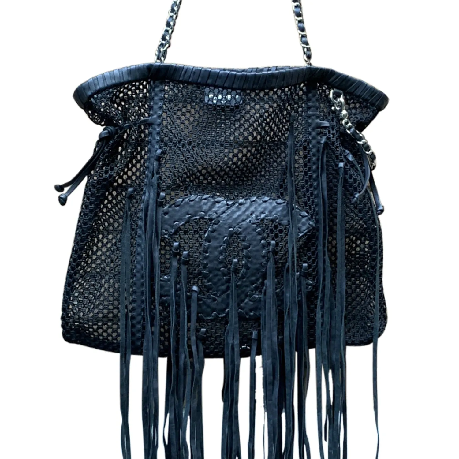 Chanel Limited Edition Resort 2011 Black Fringe Mesh Tote Bag