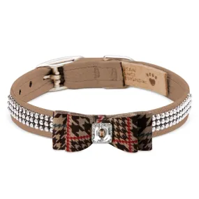 Chocolate Glen Houndstooth Big Bow 3 Row Giltmore Collar