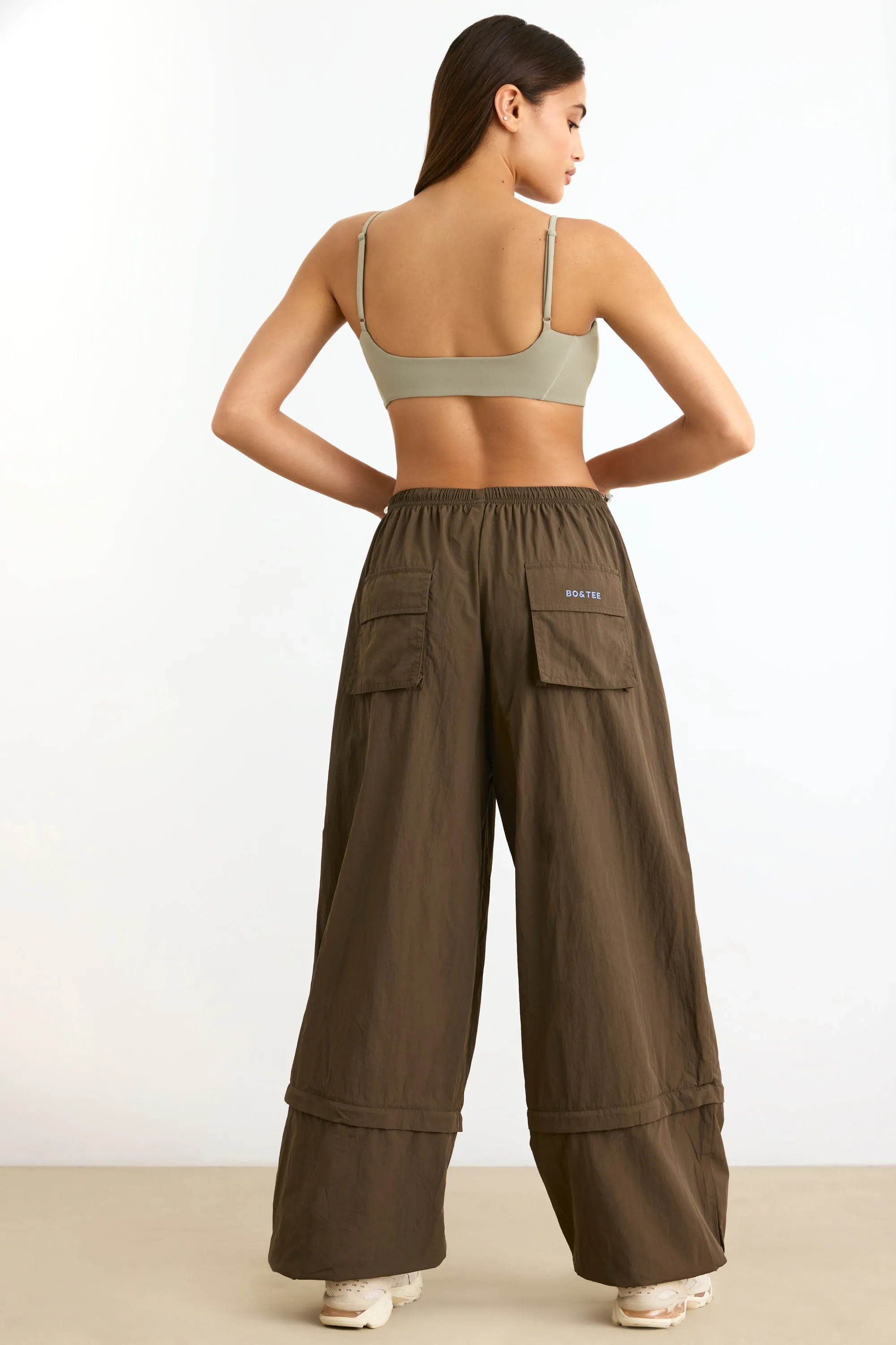 Convertible Wide Leg Track Pants in Espresso