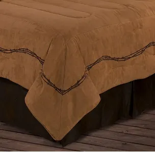 Cowgirl Kim Barbwire Comforter Set~ Tan Faux Suede