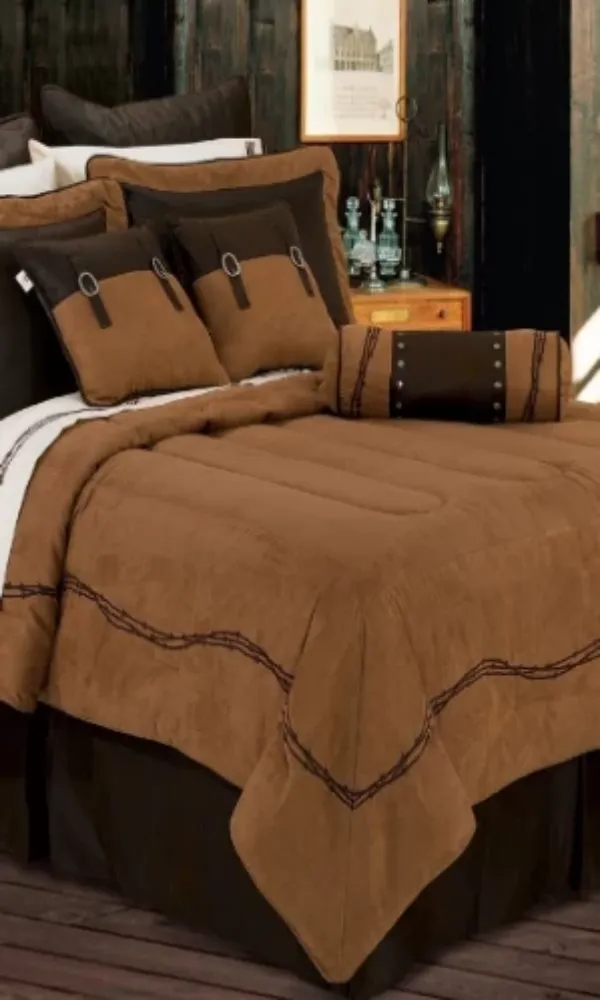 Cowgirl Kim Barbwire Comforter Set~ Tan Faux Suede