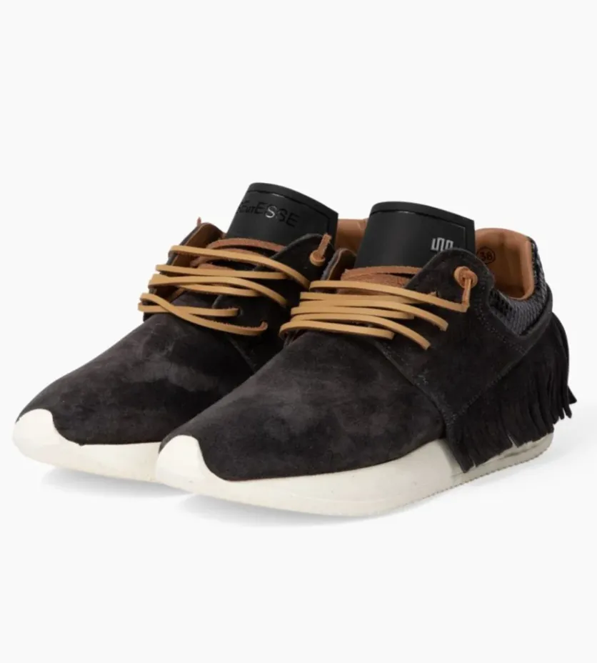 ESSEutESSE Black Suede Fringe Sneaker