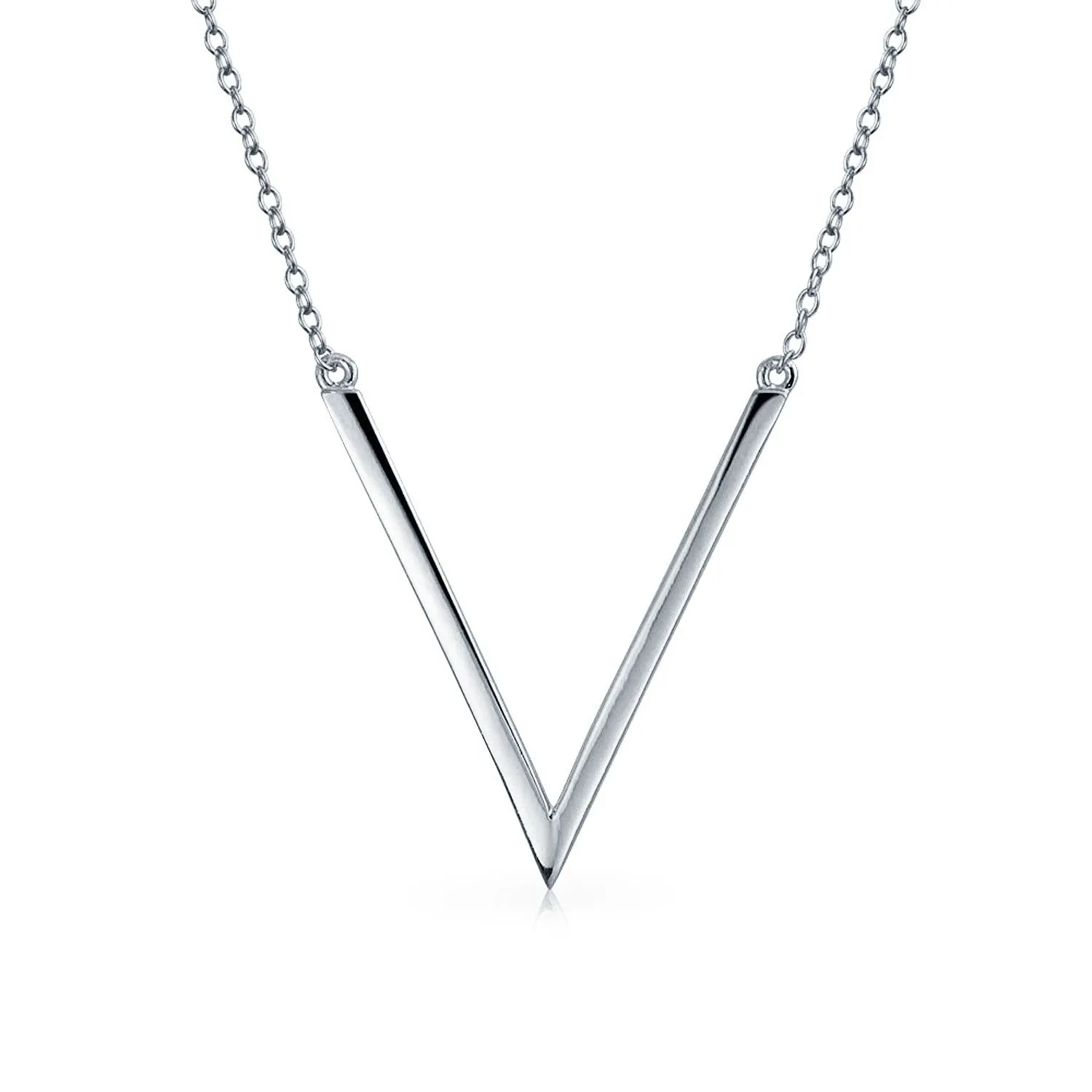 Flat Open Triangle Geometric Pendant Necklace Station Sterling Silver