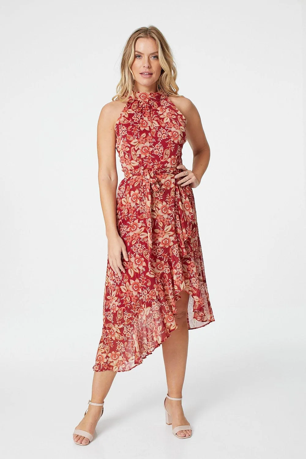 Floral Halter Neck Midi Dress