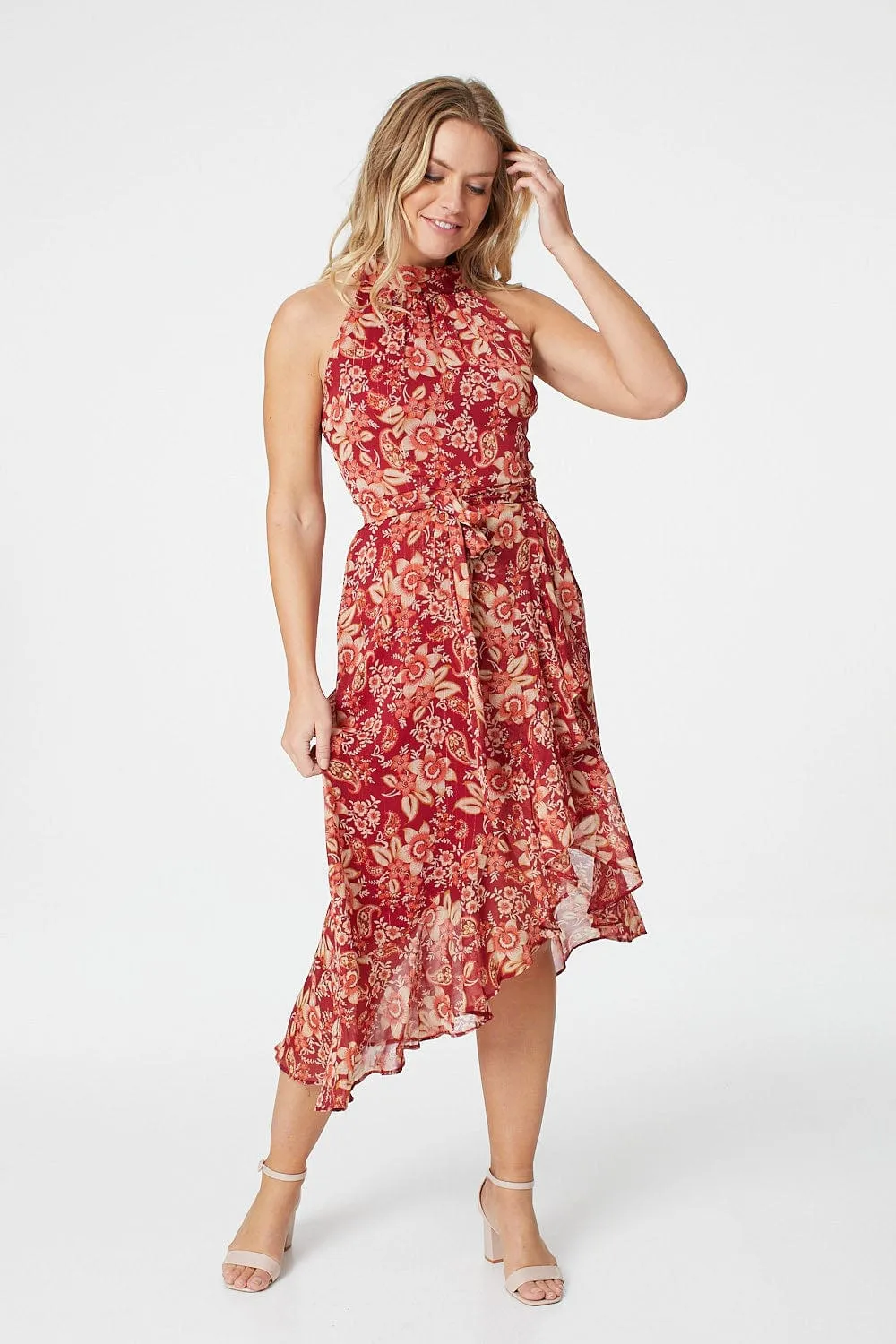 Floral Halter Neck Midi Dress