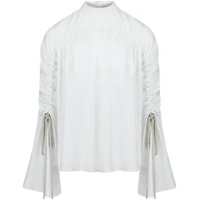 GATHERED ORGANIC COTTON BLOUSE IN WHITE