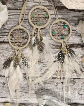 Gemstone & Tan Leather Dreamcatcher 2"