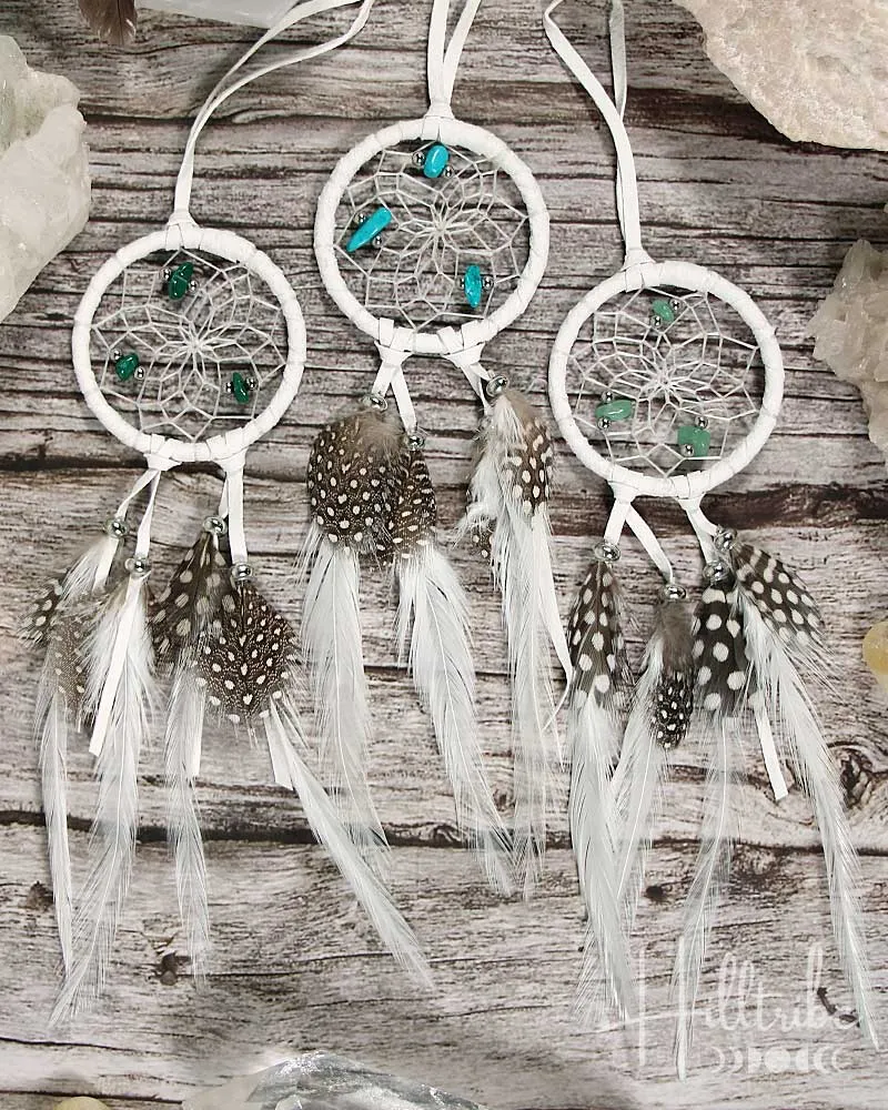 Gemstone & White Leather Dreamcatcher 2"