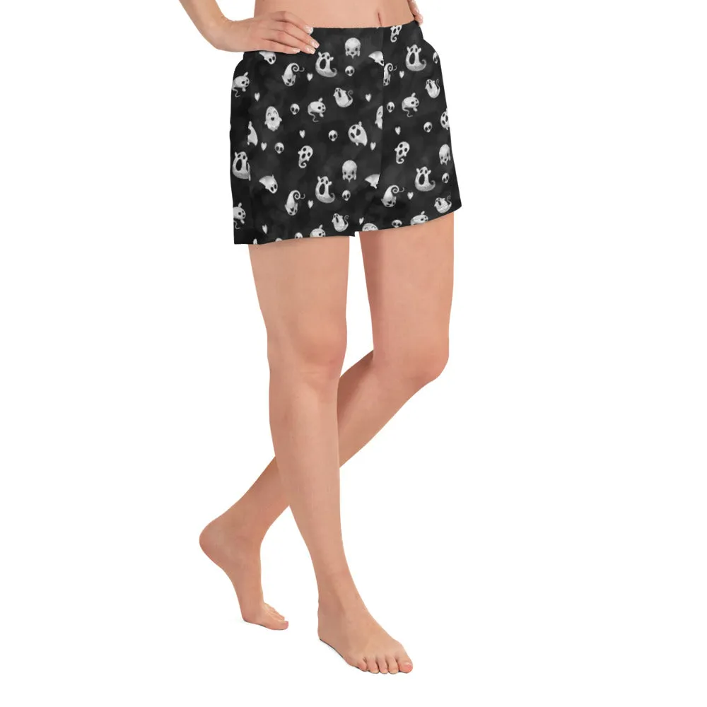 Ghosts and Hearts - Women's Black Athletic Lounge Shorts