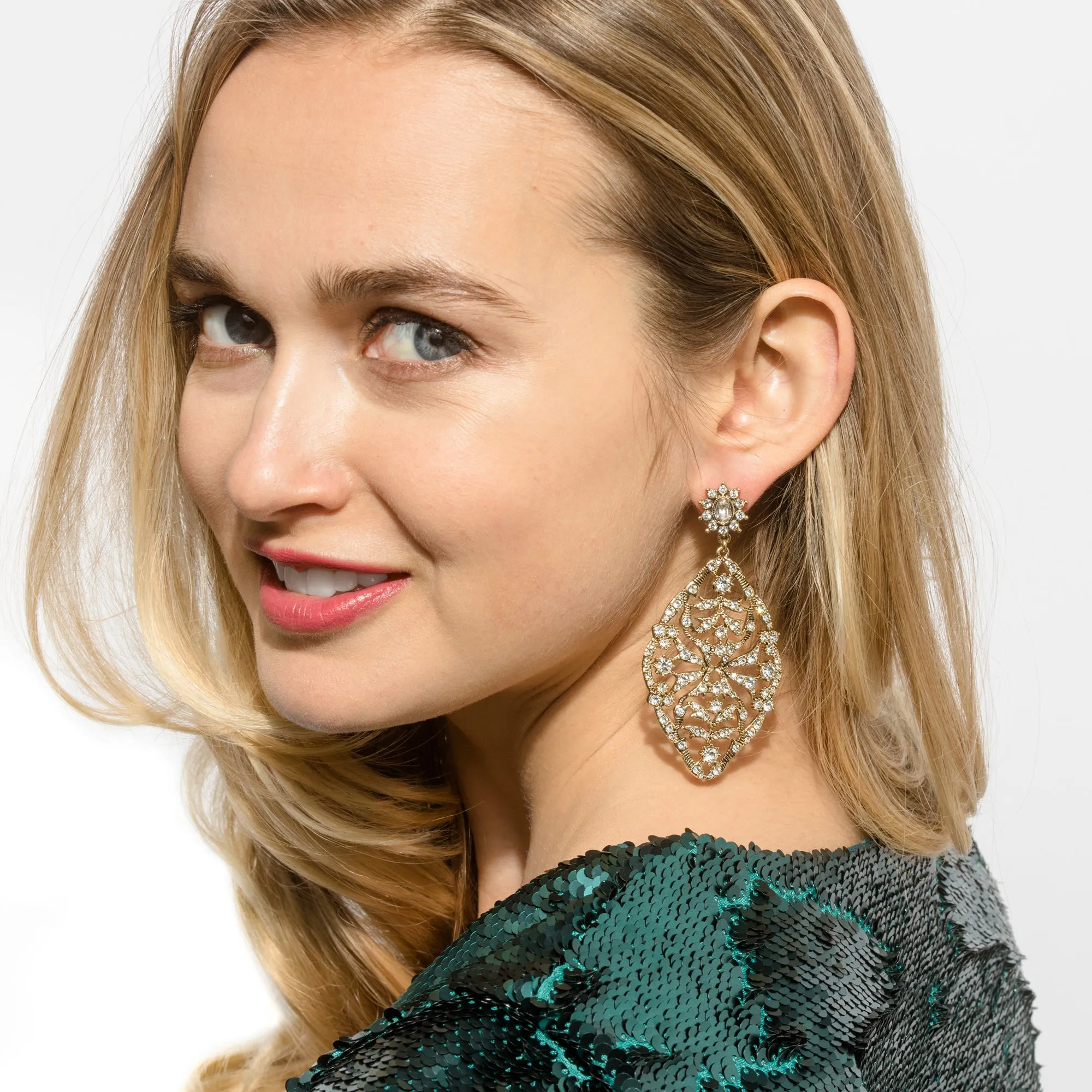 Gold Deco Lace Drop Earrings