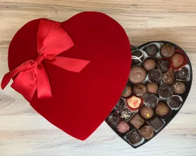 Heart Box, Red Velvet with satin bow, 16 ounces