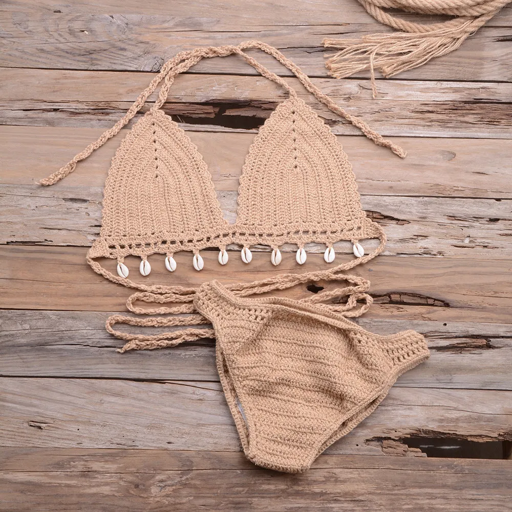 Hollow Shell Top Hand-Woven Bikini Outdoor