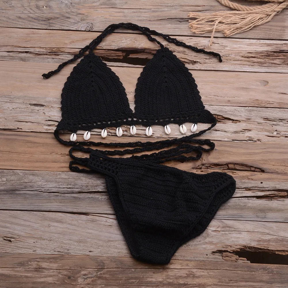 Hollow Shell Top Hand-Woven Bikini Outdoor