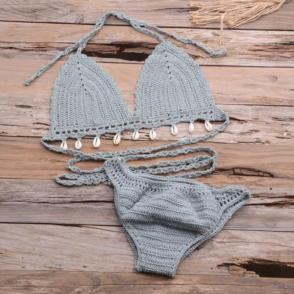 Hollow Shell Top Hand-Woven Bikini Outdoor